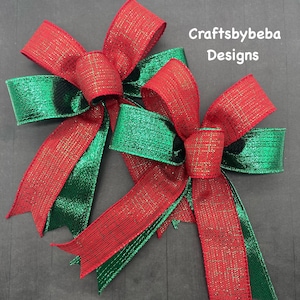 Christmas Tree Bows: Red and Green Metallic Wired Ribbon, Set of 6