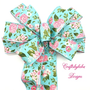 Floral Wreath Bow / Summer Wreath Bow / Teal and Pink Wreath - Etsy