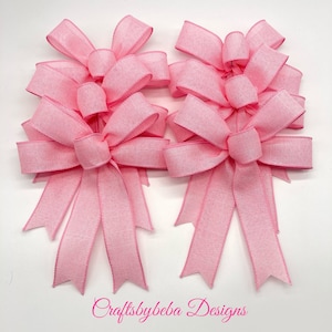 Pink Christmas Tree Bows: Light Pink Wired Ribbon, Set of 6