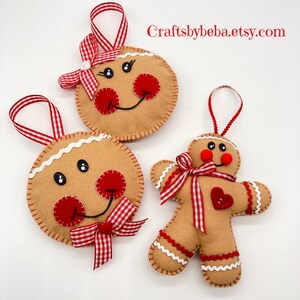 Gingerbread Christmas Handmade Ornaments / Set 3 Ornaments / Felt ...