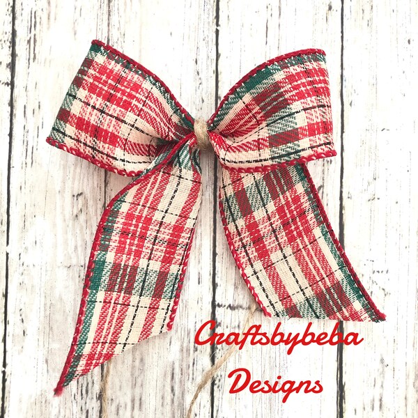 Christmas Decorative Bows / Set of 12 Bows / Xmas Plaid Bows / Small Christmas Plaid Bows / Christmas Vintage Plaid Decor Bows / Homespun