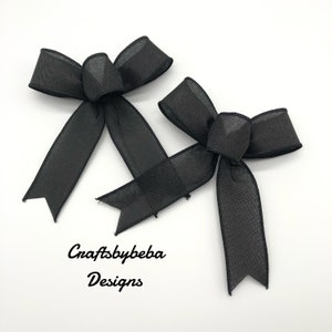 Black Wired Ribbon Bows - Halloween & Christmas Decor - Set of 8