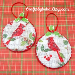Cardinal Christmas Tree Ornaments: Handmade Shimmery Decor (Set of 2)