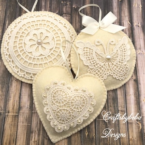 Vintage Felt Christmas Ornaments: Crochet Appliqué Set of 3