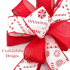 Peppermint Christmas Tree Topper / Christmas Red and White Decorative Bow / Red and White Xmas Tree Topper / Peppermint Christmas Bow
