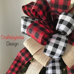 Handmade Plaid Christmas Tree Topper: Buffalo Check Burlap Bow