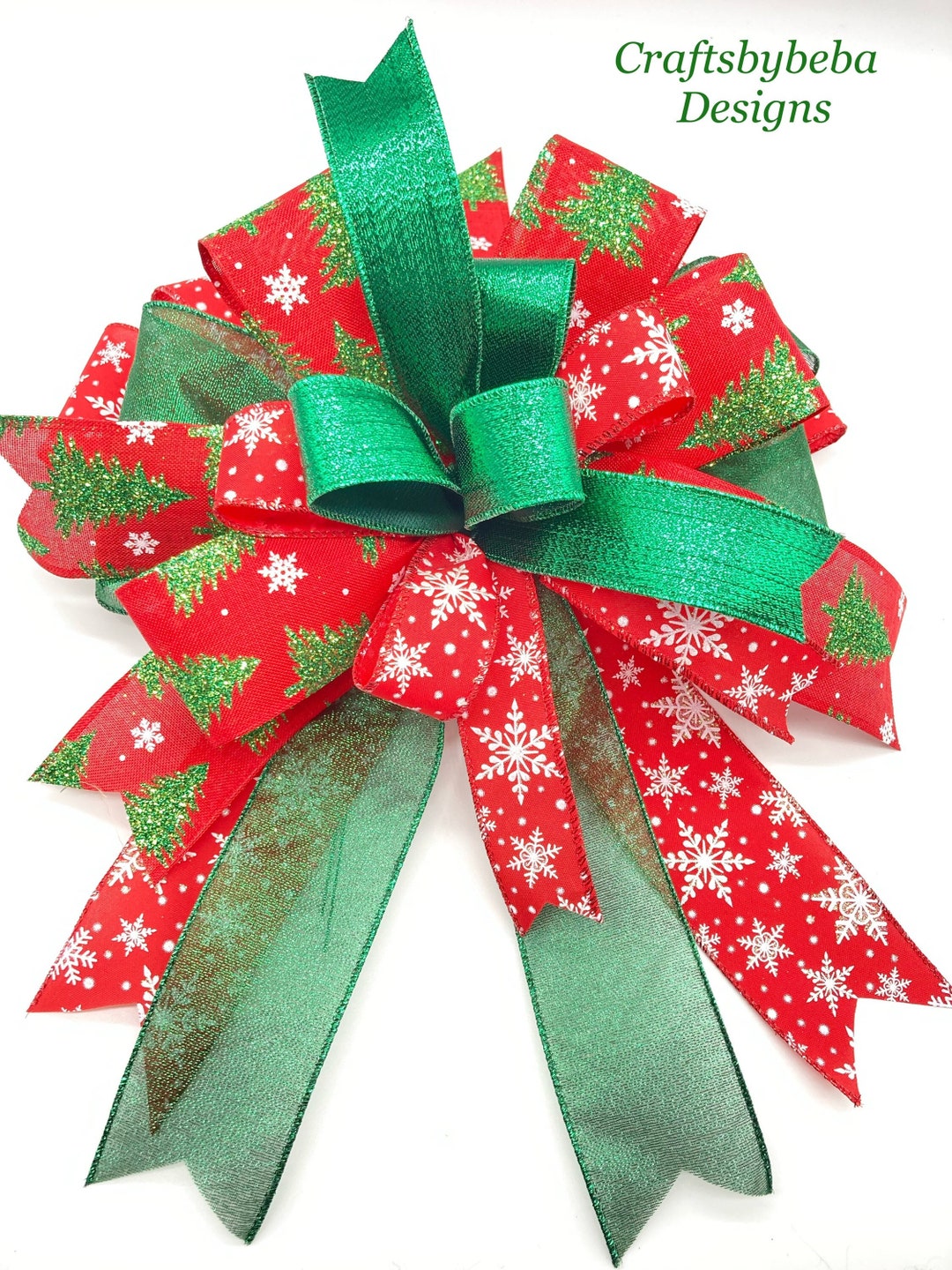 Christmas Tree Topper / Red and Green Tree Topper / Snowflakes