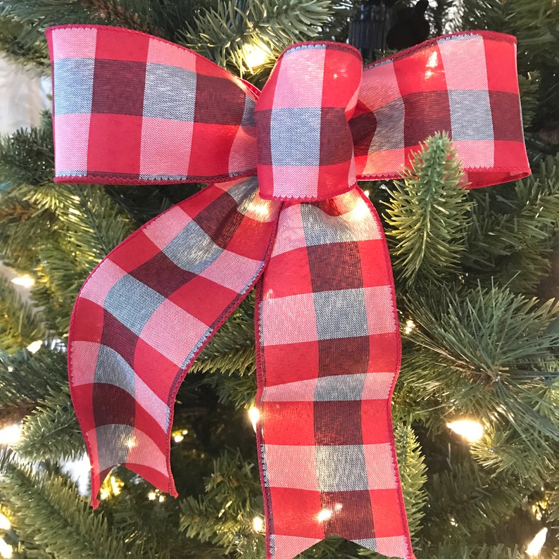 Red Plaid / Christmas Tree Bows / Xmas Red Decorative Bows / Etsy
