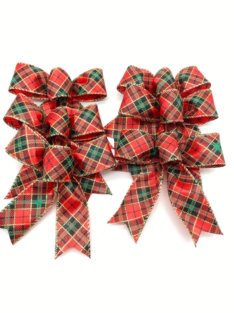 Christmas Plaid Decorative Bows / Set 7 Bows / Red Christmas Etsy