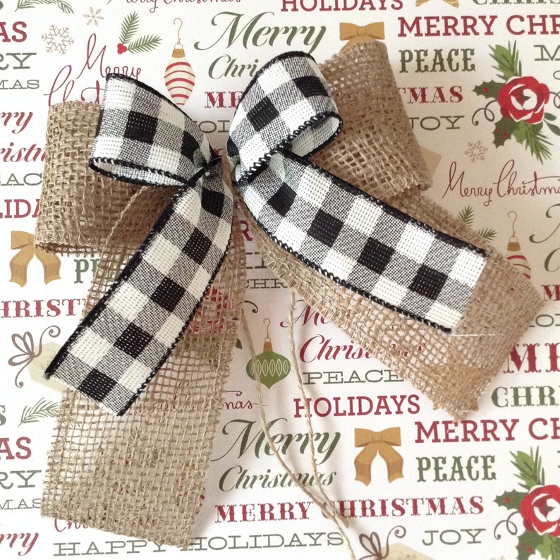 Christmas Tree Black and White Plaid Bows / Xmas Plaid Etsy