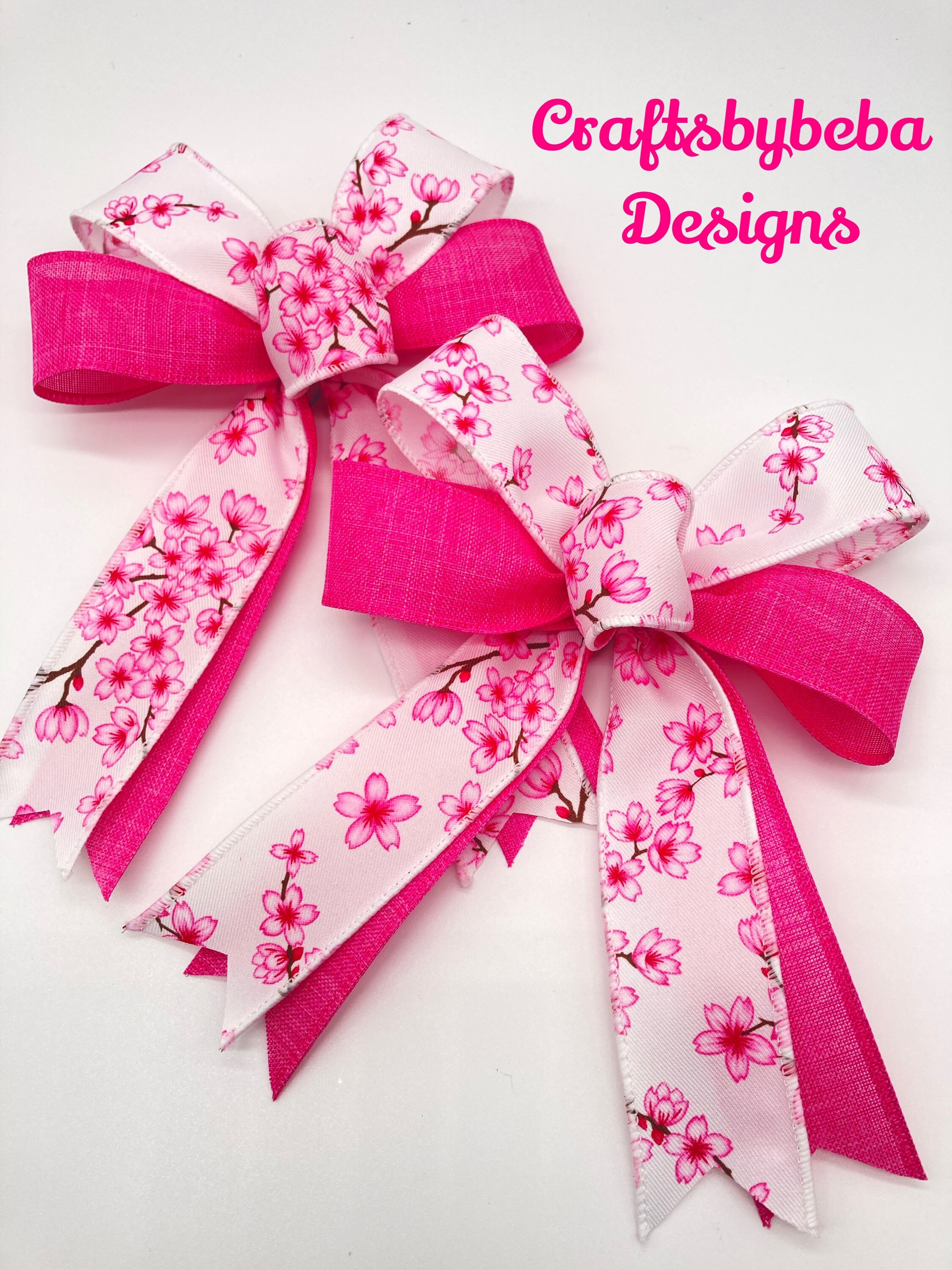 Cherry Blossoms Pink Bows / Set 6 Bows / Pink and White
