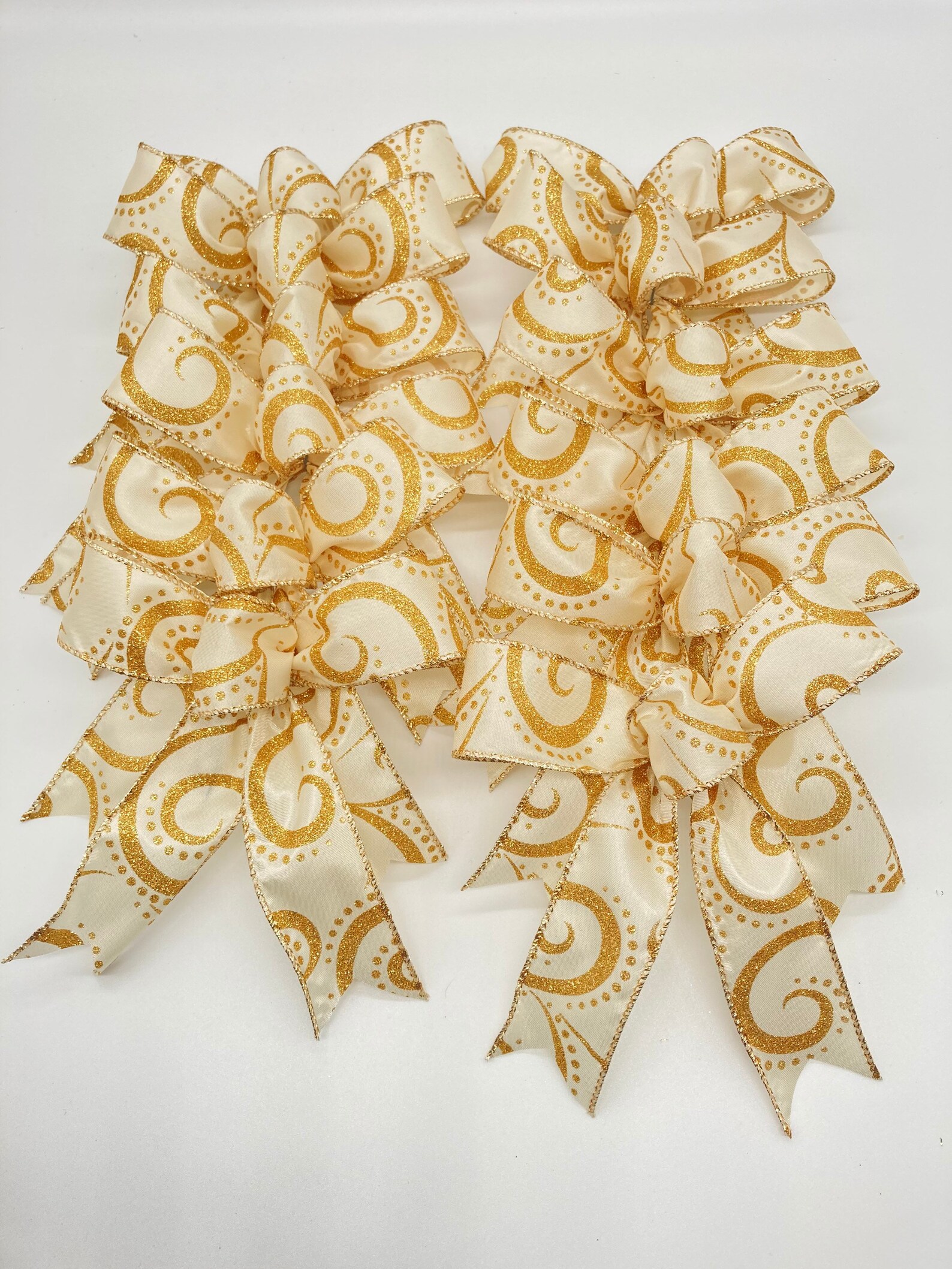 Gold Christmas Decorative Bows / Set 12 Bows / Gold and Creme Etsy