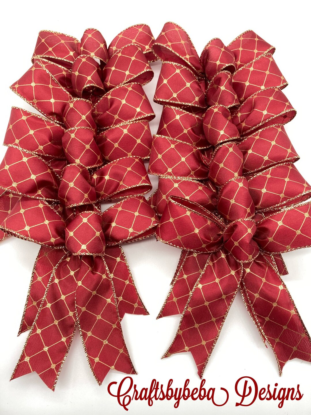 Burgundy & Gold Christmas Tree Bows: Handmade Wired Ribbon Set - Etsy
