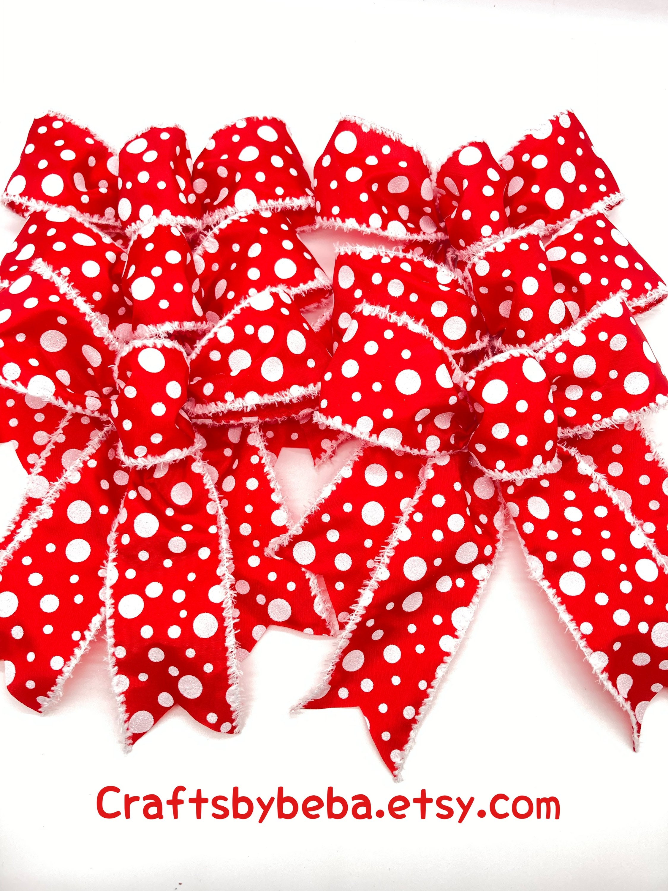 Christmas Red and a White Tree Topper / Christmas Polka Dots Small Bows ...