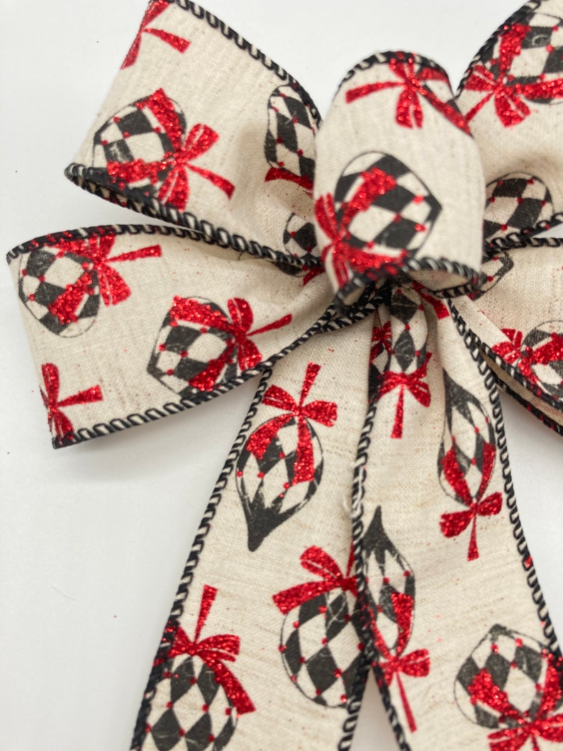 Christmas Red and Black Decorative Bows / Set 9 Bows / Etsy