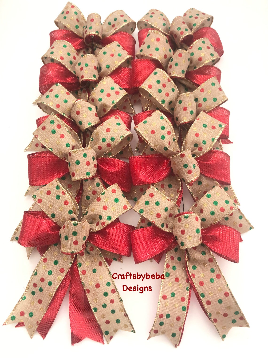 Christmas Decorative Bows / Set of 10 Bows / Red Polka Dot | Etsy