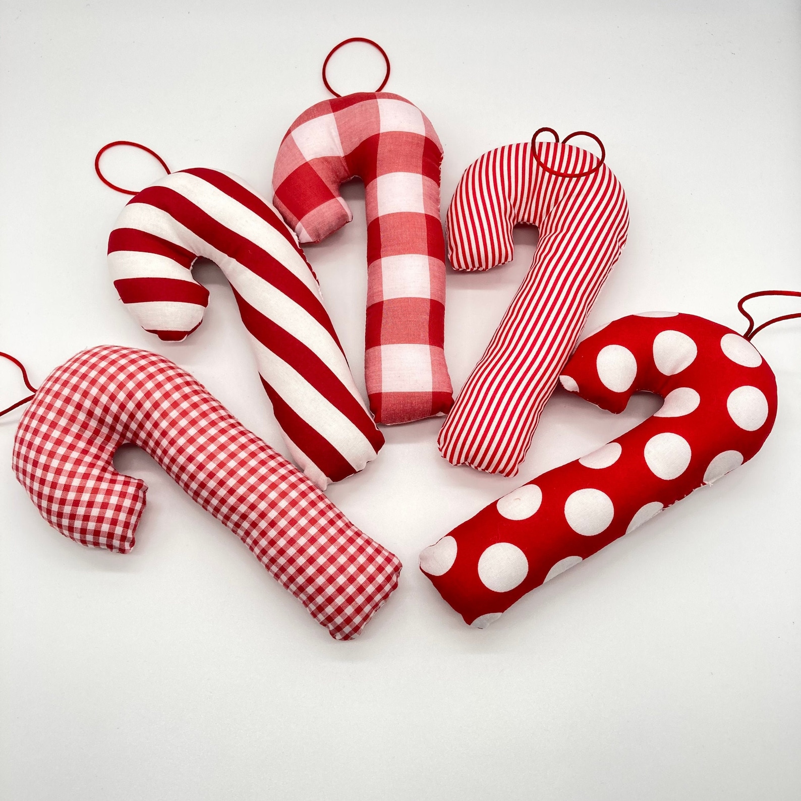 Candy Cane Ornaments / Set 5 Ornaments / Red and White Candy Etsy