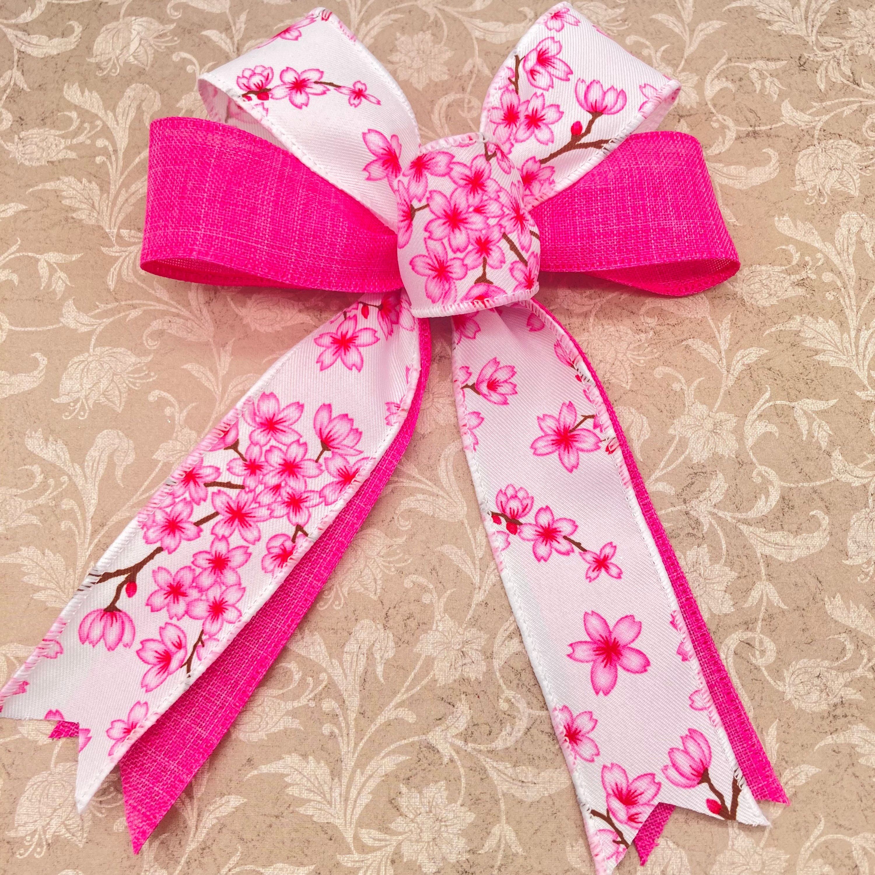 Cherry Blossoms Pink Bows / Set 6 Bows / Pink and White