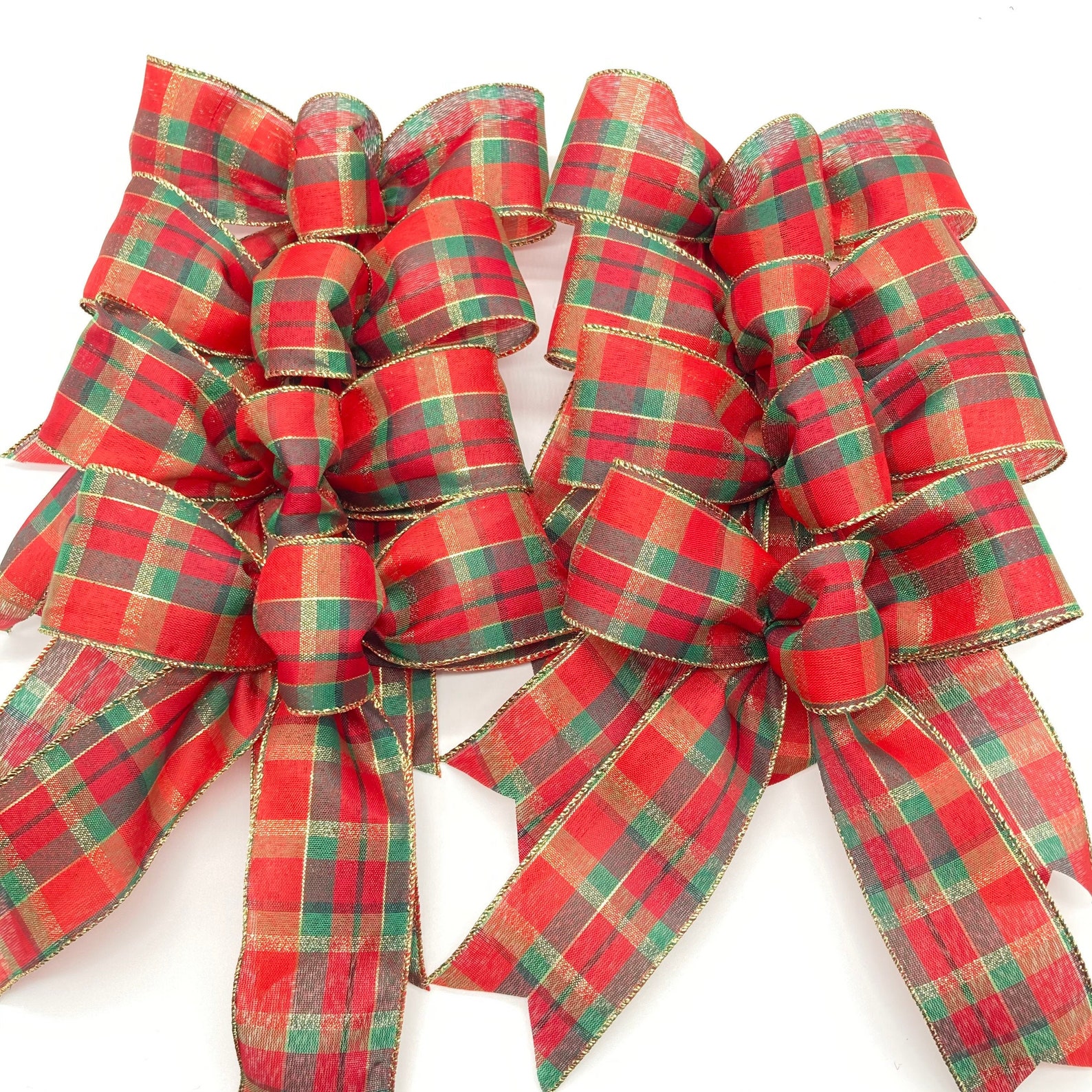 Plaid Christmas Tree Bows / Set 9 Bows / Xmas Tree Topper / Etsy