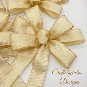 Gold Christmas Tree Bows Gold and Beige Shimmery Christmas Decorative Bows  Gold Bows Gift Wrap Lantern Bows Wreath Christmas Decoration