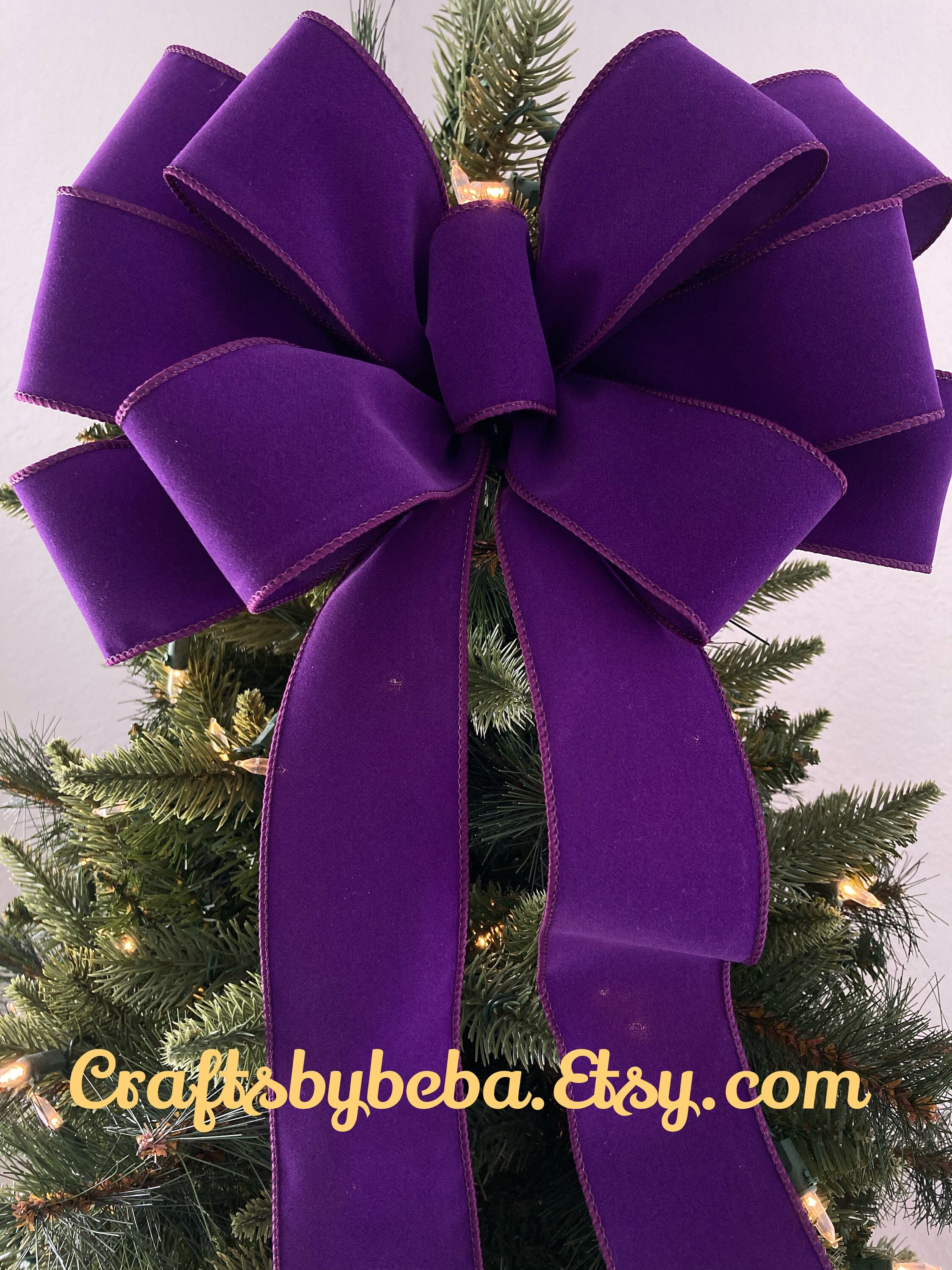 Purple Velvet Christmas Tree Bows, Velvet Bows for Christmas Tree