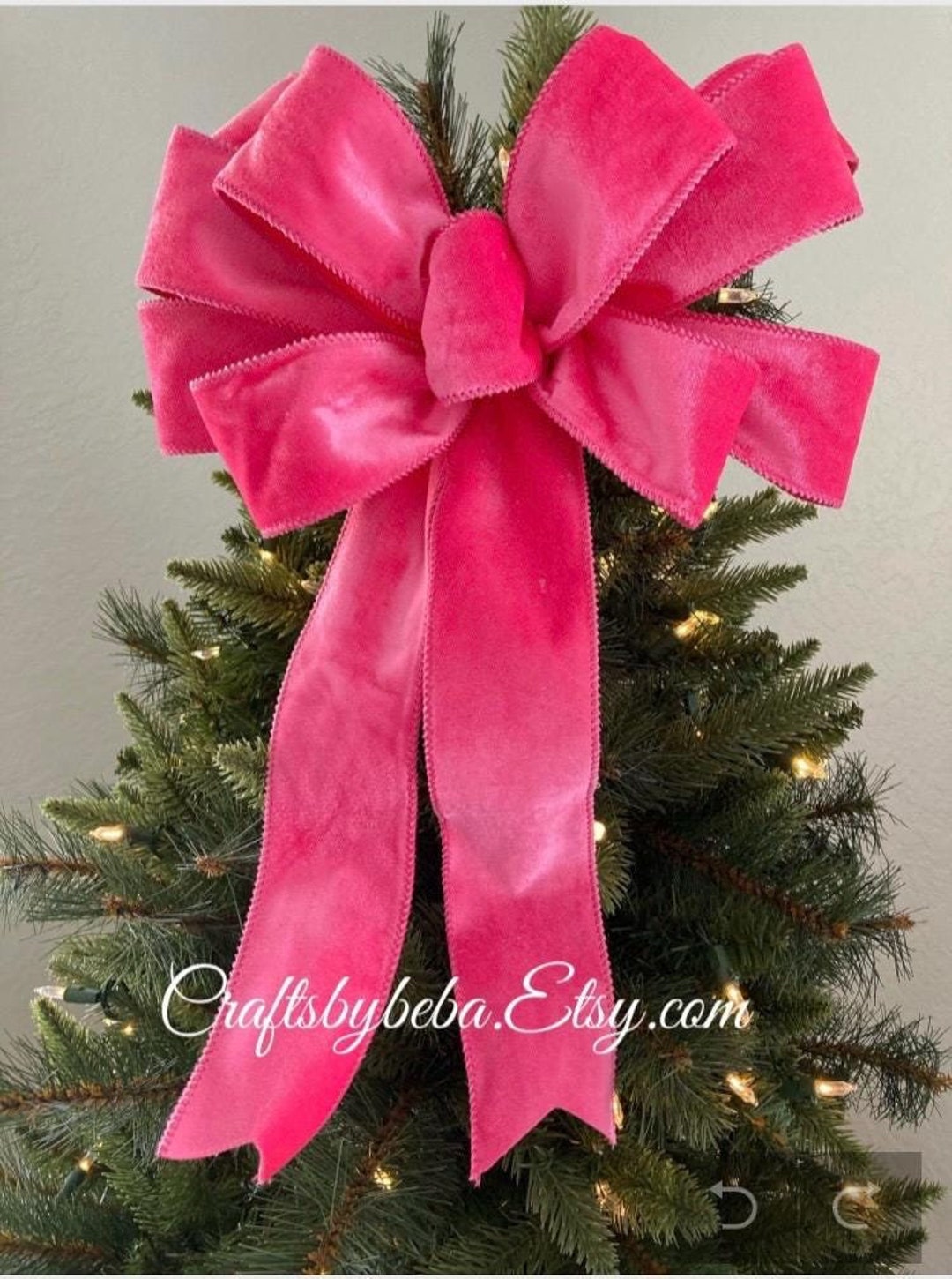 Pink Velvet Christmas Bow Handmade Hot Pink Tree Topper Wreath Decor - Etsy