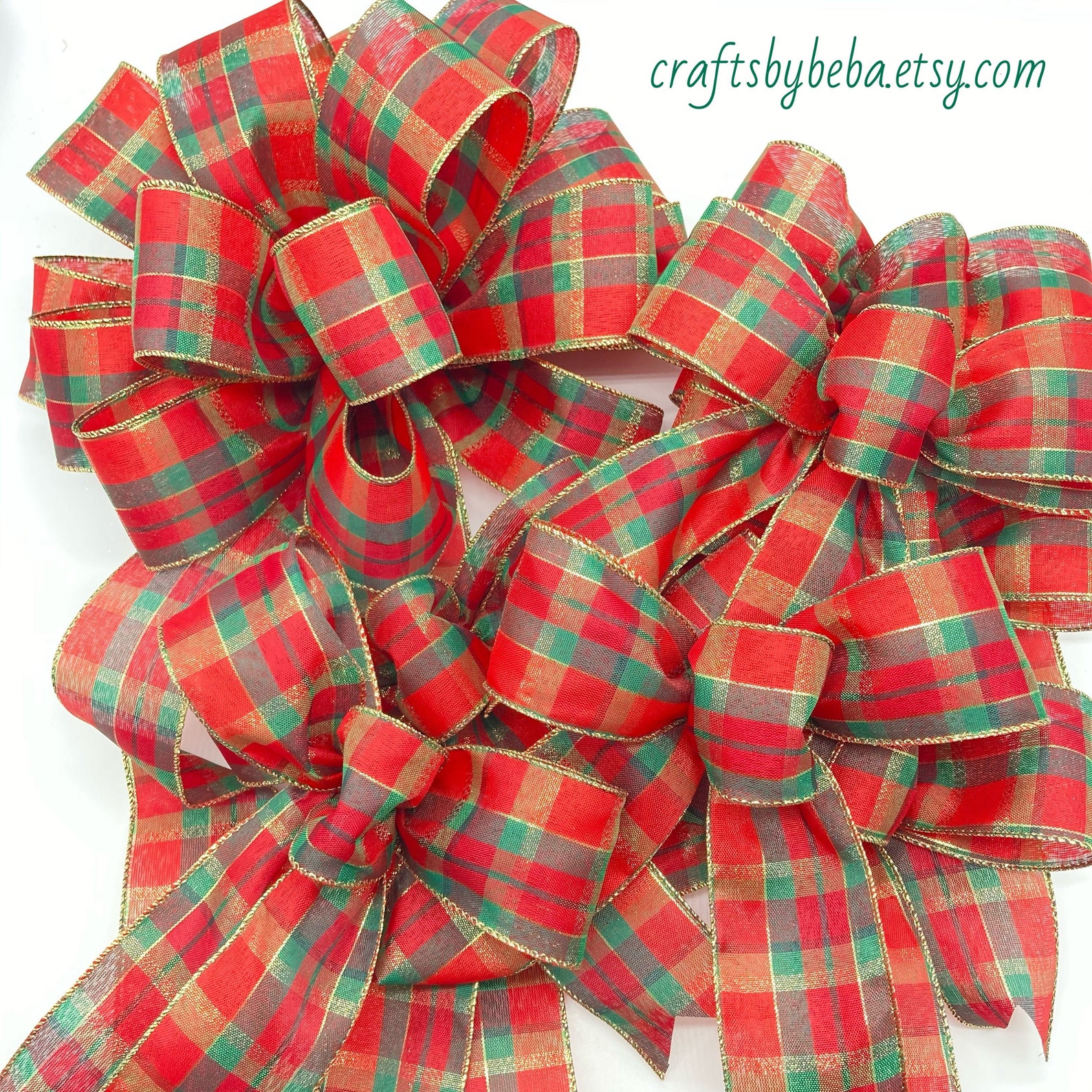 Plaid Christmas Tree Bows / Set 9 Bows / Xmas Tree Topper / Etsy