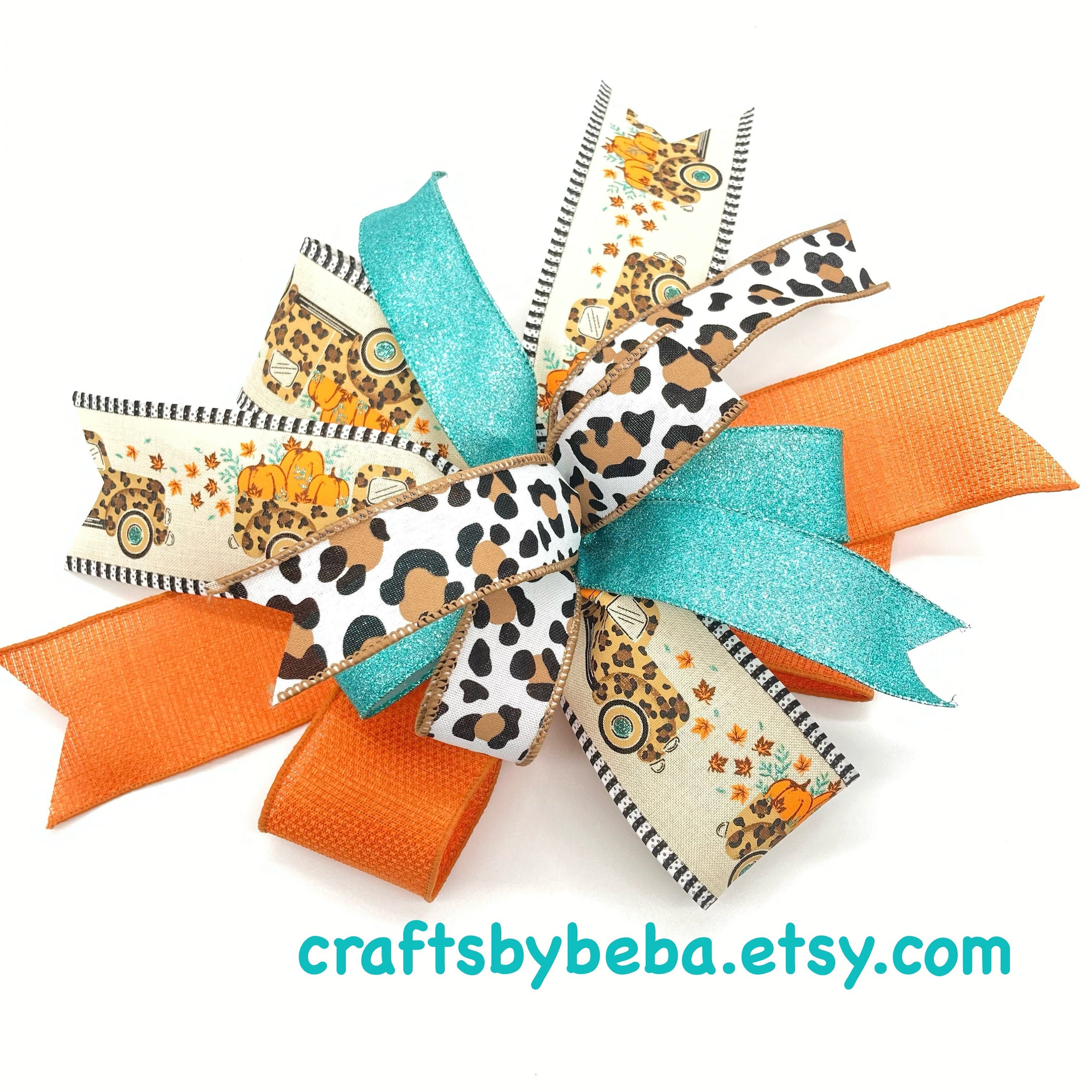 Harvest Decorative Bow Cheetah Fall Bow Autumn Lantern Bow Harvest Wreath Bow Teal Orange Bow Harvest Lantern Bow Pickup Truck Thanksgiving