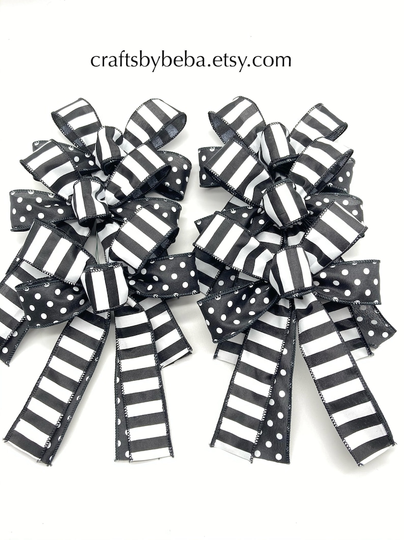 Black and White Decorative Bows / Set 6 Bows / Christmas Tree Etsy