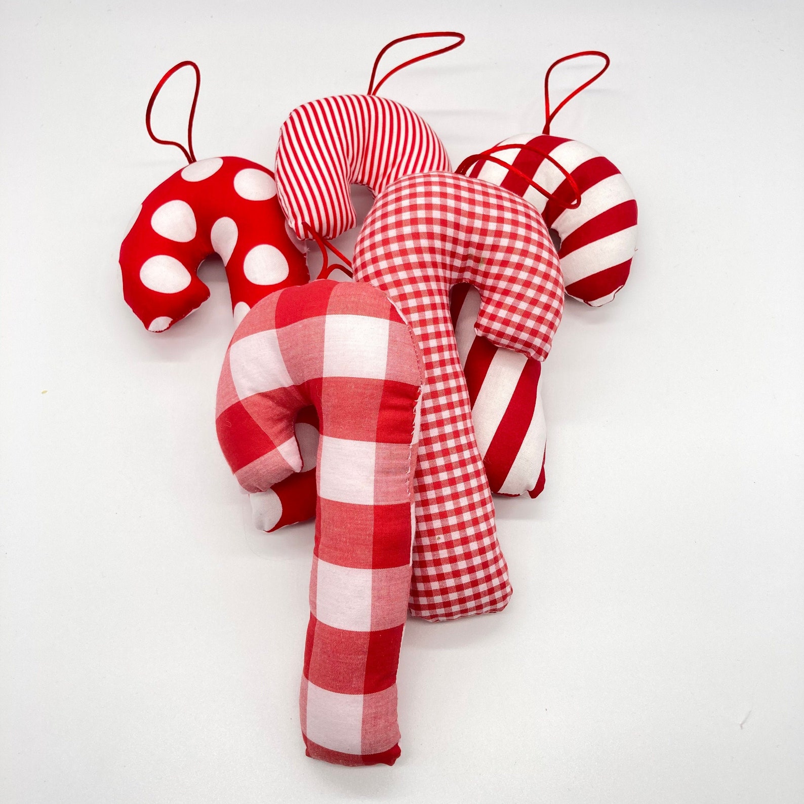 Candy Cane Ornaments / Set 5 Ornaments / Red and White Candy Etsy