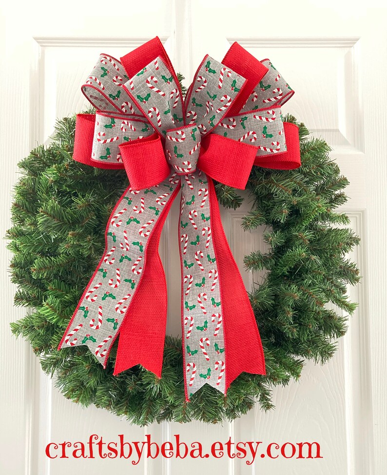 Candy Cane Christmas Wreath Bow / Christmas Wreath Bow / Xmas Etsy