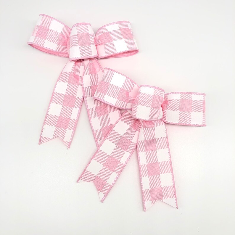 Pink and White Decorative Bows / Set 8 Bows / Pink Plaid Decor Etsy