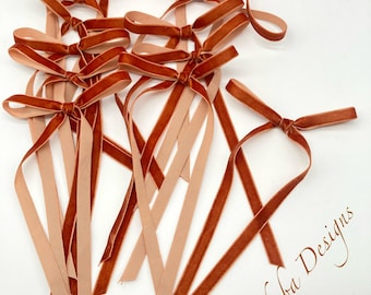 Brown Velvet Christmas Decorative Bows : Small Handmade Set 12