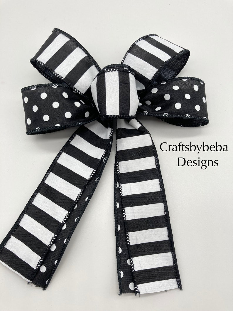 Black and White Decorative Bows / Set 6 Bows / Christmas Tree Etsy