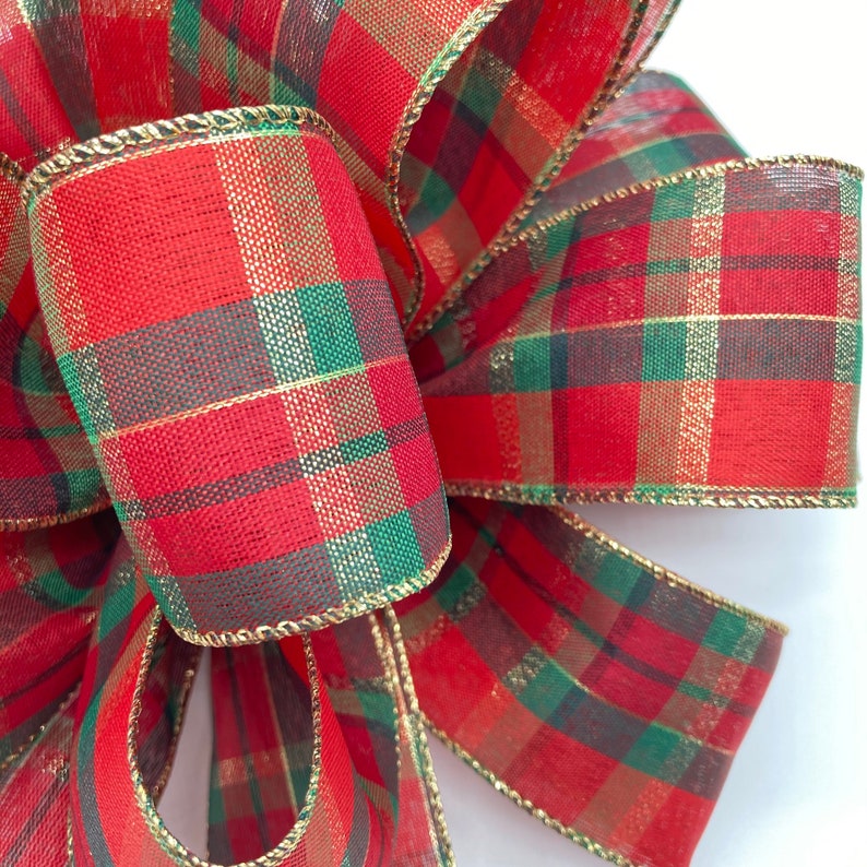 Plaid Christmas Tree Bows / Set 9 Bows / Xmas Tree Topper / Etsy