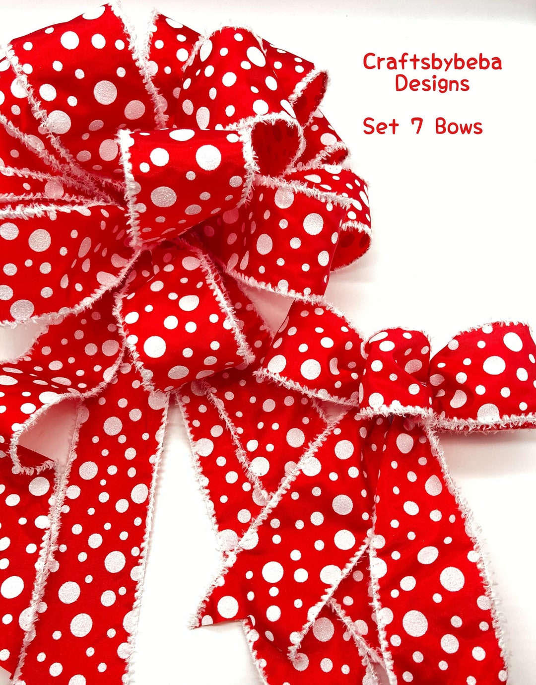 Christmas Red and a White Tree Topper / Christmas Polka Dots Small Bows ...