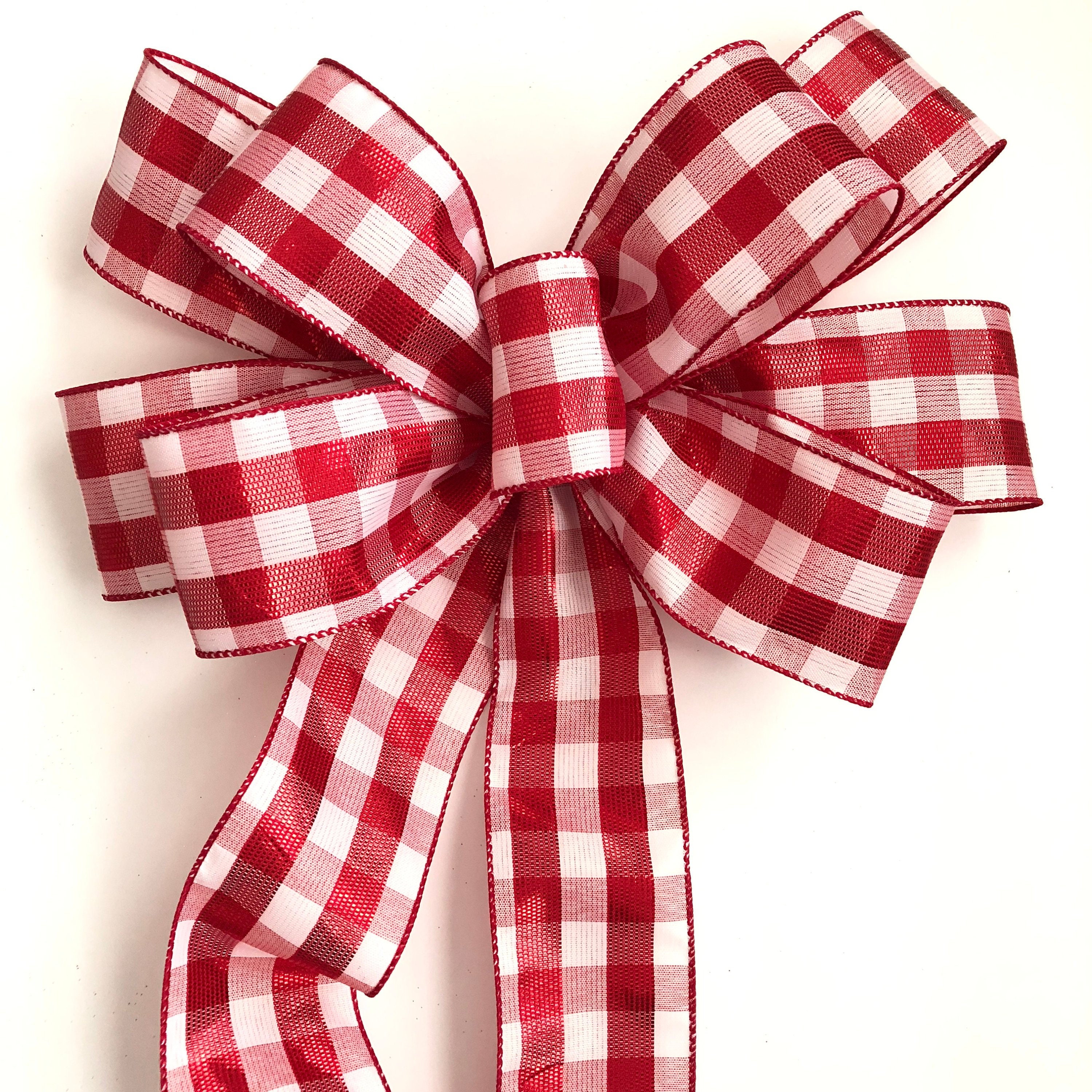 Fluffy Bow for Gift or Present Large Add On Bow for Wreaths or Signs Red White Green Thread Plaid Christmas 