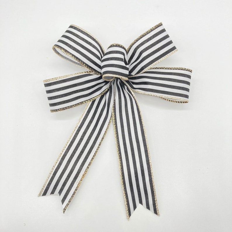 Christmas Tree Bows / Set 6 Bows / Black and White Stripes Etsy