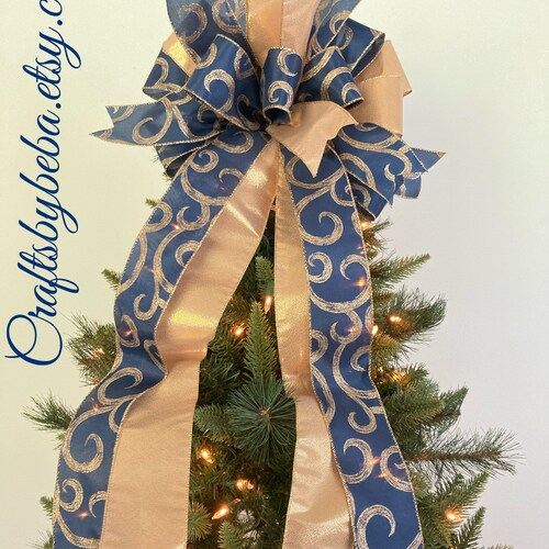 Elegant Christmas Tree Topper Blue and Gold Tree Topper Etsy