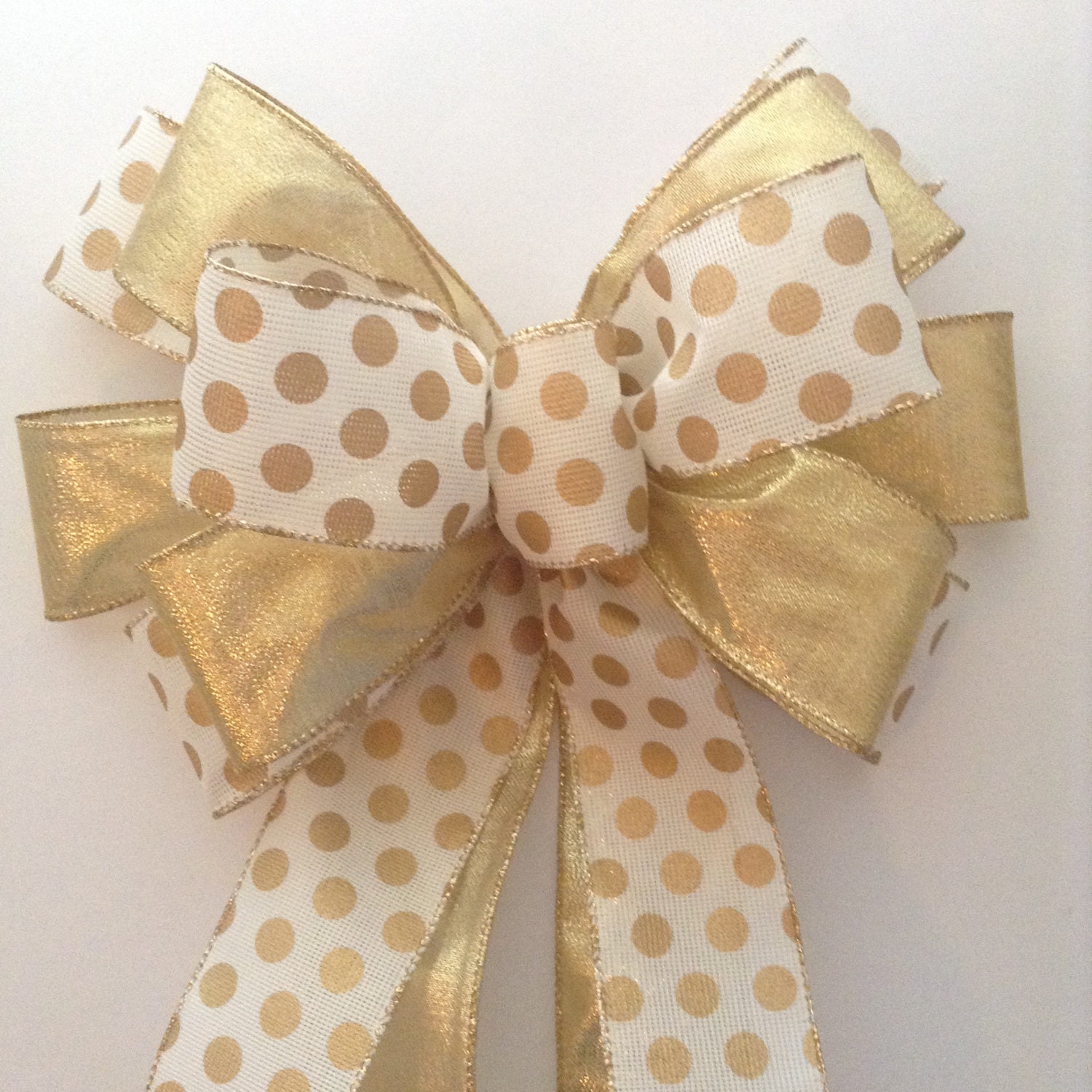 Christmas Wreath Bow / Gold and White Xmas Bow / Gold Polka Etsy