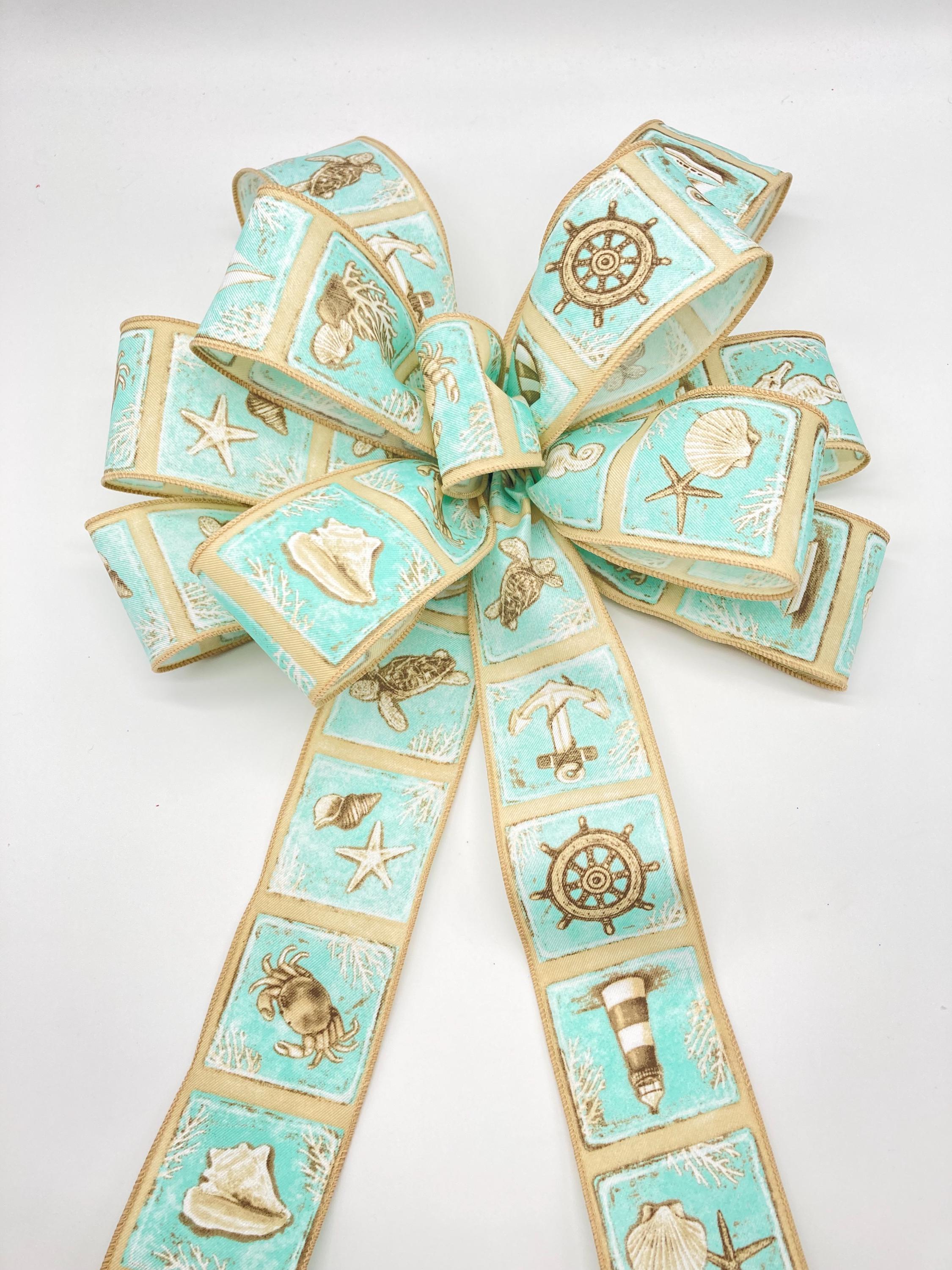 Wide Coasta Ribbon Coastal Summer Wreath Bow: Turquoise Ocean Sand Wired Ribbon - Etsy
