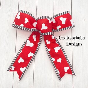 Set of 12 Valentine Bows: Red & White Hearts, Wired Ribbon
