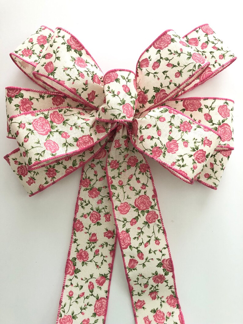 Floral Pink Wreath Bow / Wreath Bow / Pink Chintz Ribbon Etsy