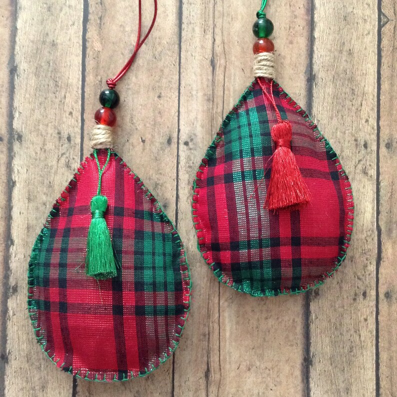 Christmas Plaid Ornaments / Set of 2 / Xmas Fabric Ornaments / Etsy