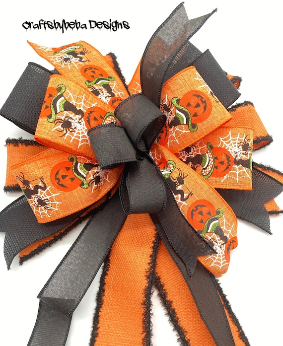 Halloween Decorative Bow: Orange Pumpkin & Black Spider Web  display picture 1