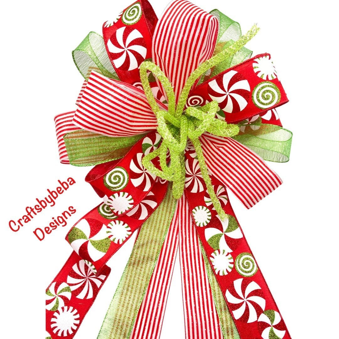 Peppermint Christmas Tree Topper Candy Peppermint Wreath Bow Whimsical ...