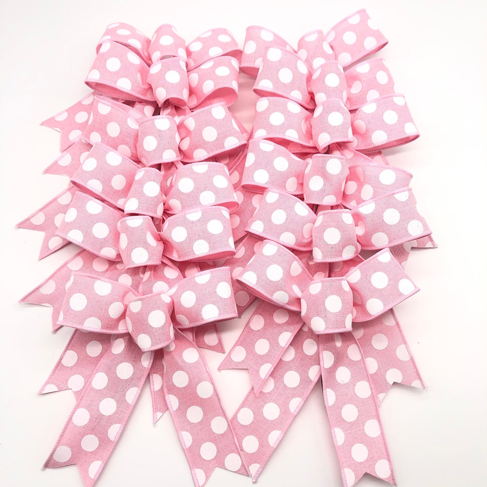 Pink and White Decorative Bows / Pink Polka Dots Bows / Set 12 Etsy