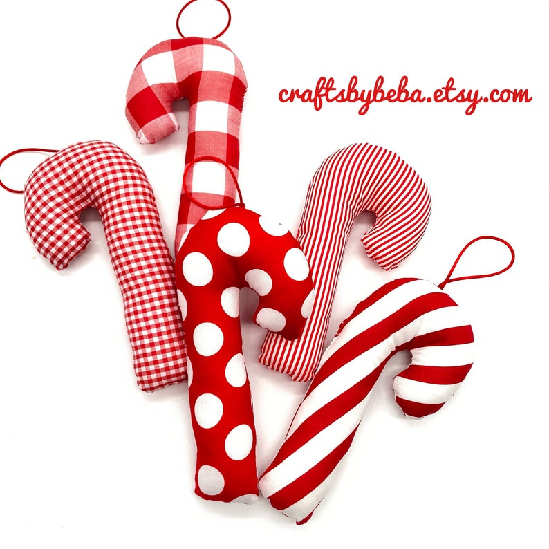 Candy Cane Ornaments / Set 5 Ornaments / Red and White Candy Etsy