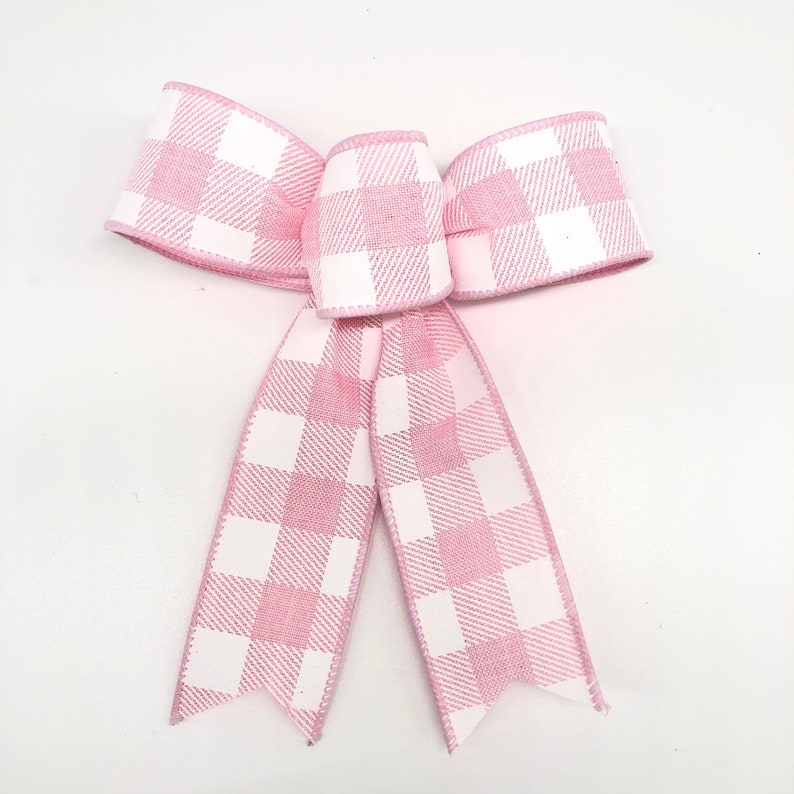 Pink and White Decorative Bows / Set 8 Bows / Pink Plaid Decor Etsy