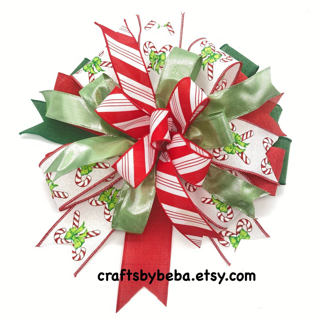 Candy Cane Christmas Tree Topper Bow: Red, Green, and Peppermint - Etsy